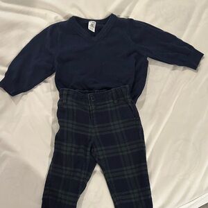 Navy Sweater and Plaid Pants Set
